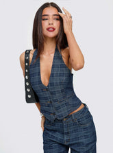 Renewal Halter Top Indigo Plaid